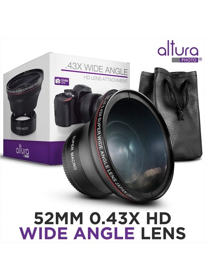 52MM 0.43x Altura Photo Professional HD Wide Angle Lens (w/Macro Portion) for Nikon D7100 D7000 D5500 D5300 D5200 D5100 D3300 D3200 D3100 D3000 DSLR Cameras