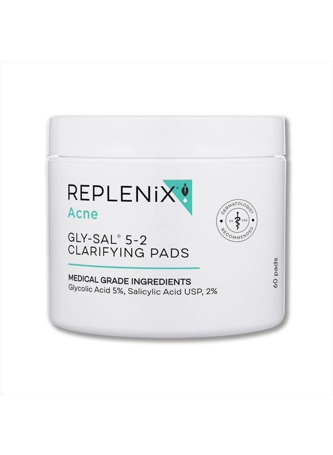 Acne Gly-Sal 5-2 Clarifying Pads – Oil Free Medical Grade Glycolic & Salicylic Acid Pore Cleansing Face Wipes – Exfoliating Breakout and Blackhead Facial Radiance Pads, 60 Ct