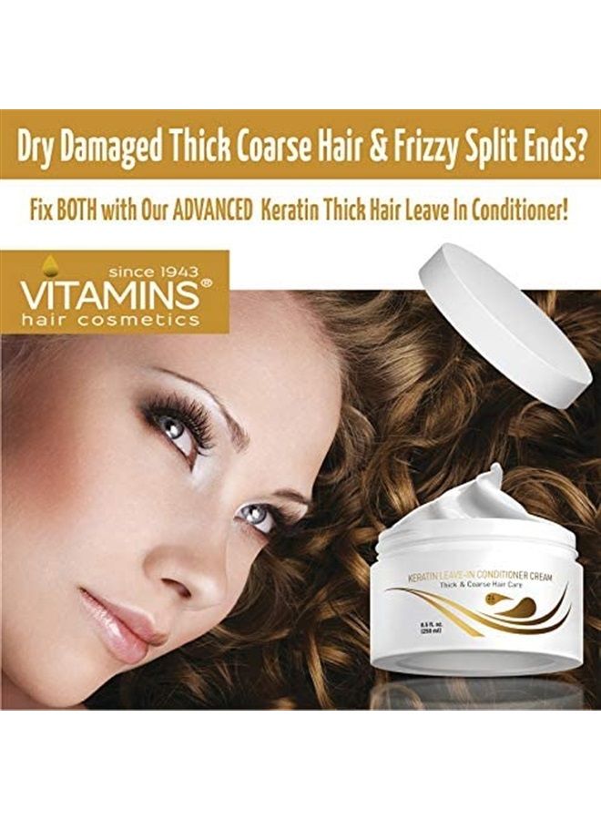 Vitamins Leave in Conditioner Cream - Indulgent Anti Frizz Conditioning for Curly Hair - Curl Defining Styling Detangler for Thick Coarse Natural Dry Damaged Hair (Keratin)