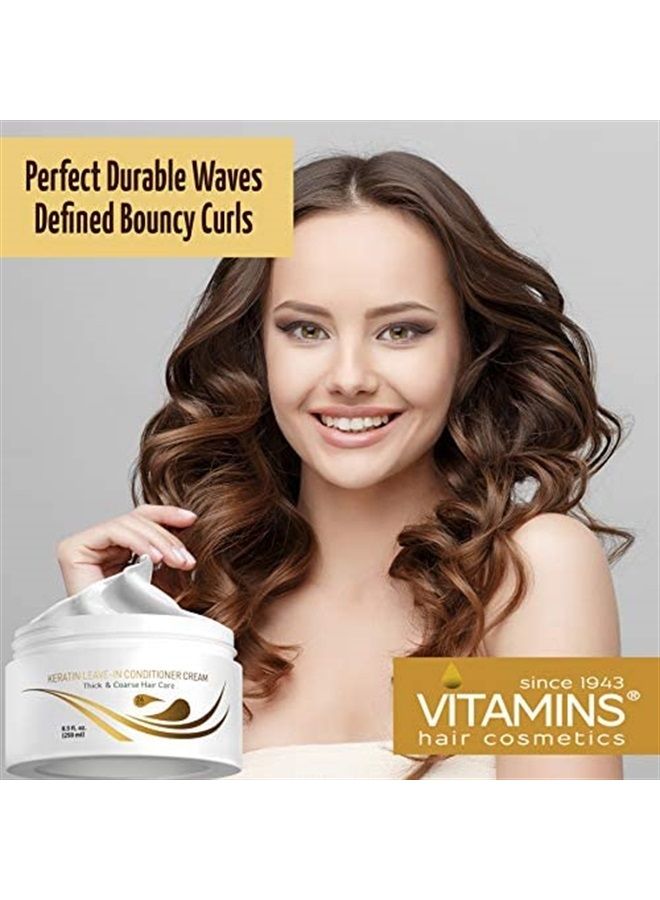 Vitamins Leave in Conditioner Cream - Indulgent Anti Frizz Conditioning for Curly Hair - Curl Defining Styling Detangler for Thick Coarse Natural Dry Damaged Hair (Keratin)