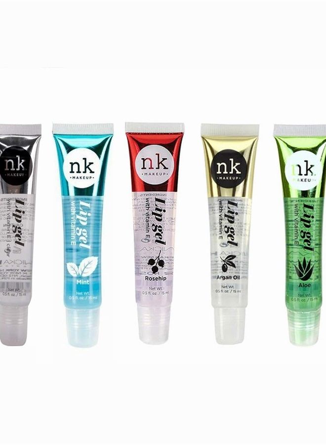 5 Flavors NK Hydrating Lip Gel Rosehip Argan Oil Mint Aloe Clear Moisturizing Clear Gloss