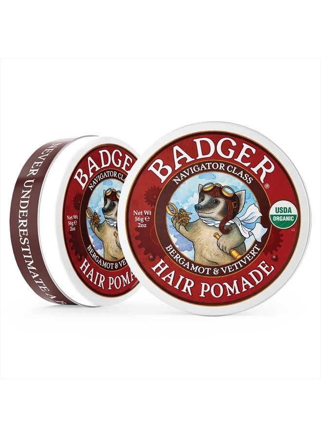 Hair Pomade, Certified Organic, Medium Hold Hair Pomade with Great Shine, Essential Oils, Mens Hair Pomade, 2oz