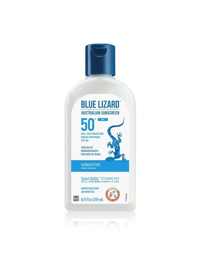 Blue Lizard SENSITIVE Mineral Sunscreen with Zinc Oxide, SPF 50+, Water Resistant, UVA/UVB Protection with Smart Bottle Technology - Fragrance Free, 8.75 oz.