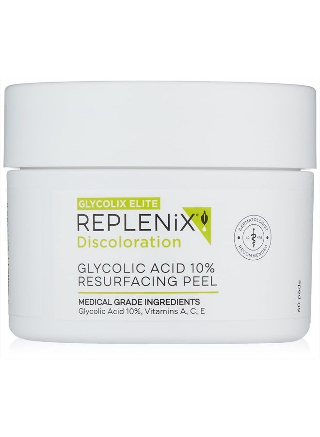 Glycolix Elite Glycolic Acid Resurfacing Peel Pads - Medical Grade Brightening and Exfoliating Treatment, Travel Friendly Pads, 60 ct.