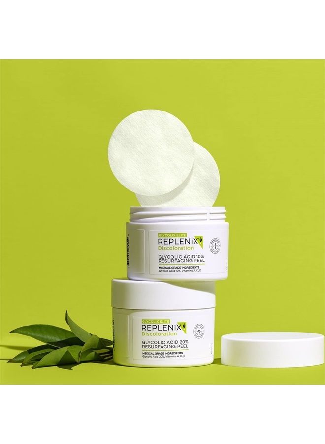Glycolix Elite Glycolic Acid Resurfacing Peel Pads - Medical Grade Brightening and Exfoliating Treatment, Travel Friendly Pads, 60 ct.