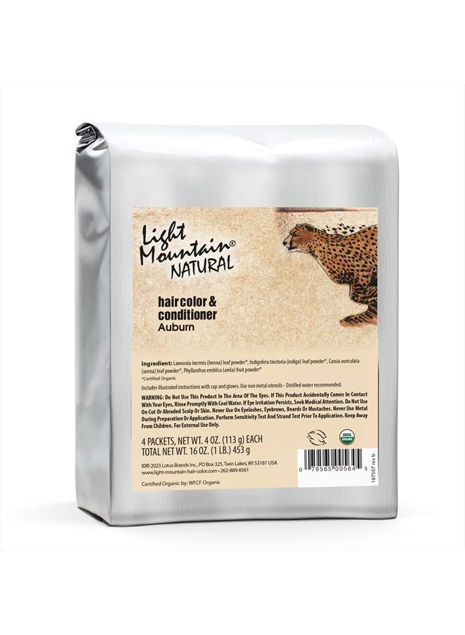 Light Mountain Henna Hair Color & Conditioner, Auburn - Organic Henna Leaf Powder, Pure Botanical Semi-Permanent Hair Color with Conditioning Benefits, 16 Oz