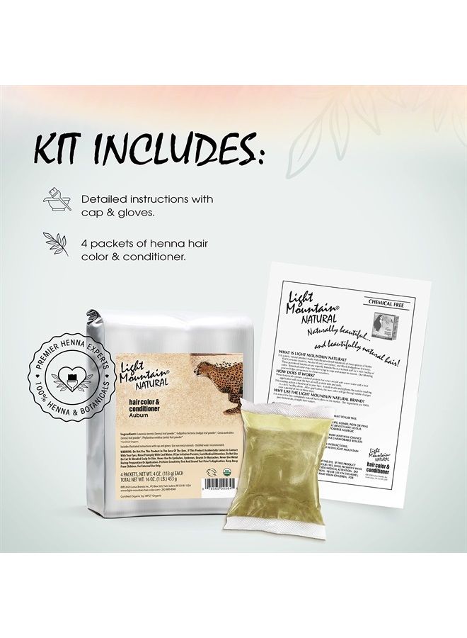 Light Mountain Henna Hair Color & Conditioner, Auburn - Organic Henna Leaf Powder, Pure Botanical Semi-Permanent Hair Color with Conditioning Benefits, 16 Oz