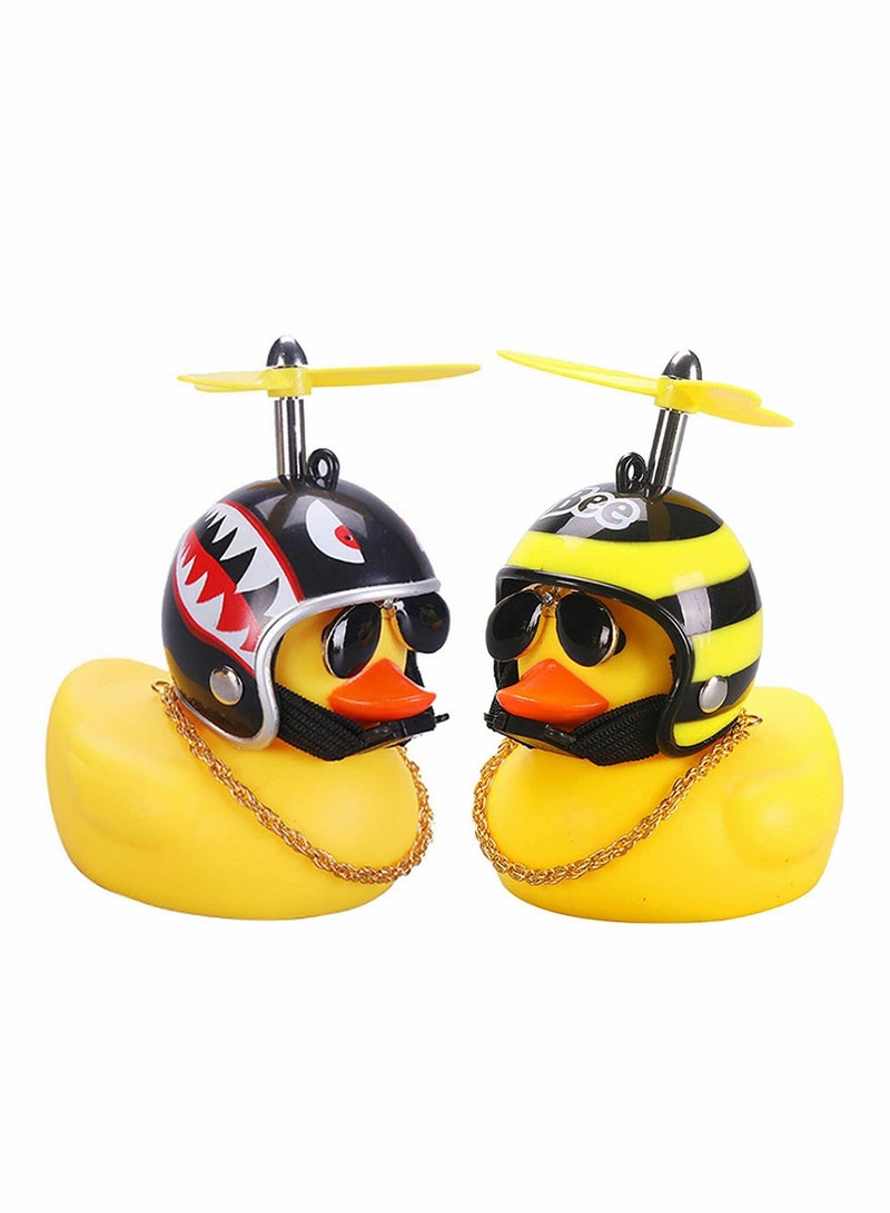 Yellow Duck Car Dashboard Decorations with Propeller Helmet ( 2 Pack - Shark Bee )