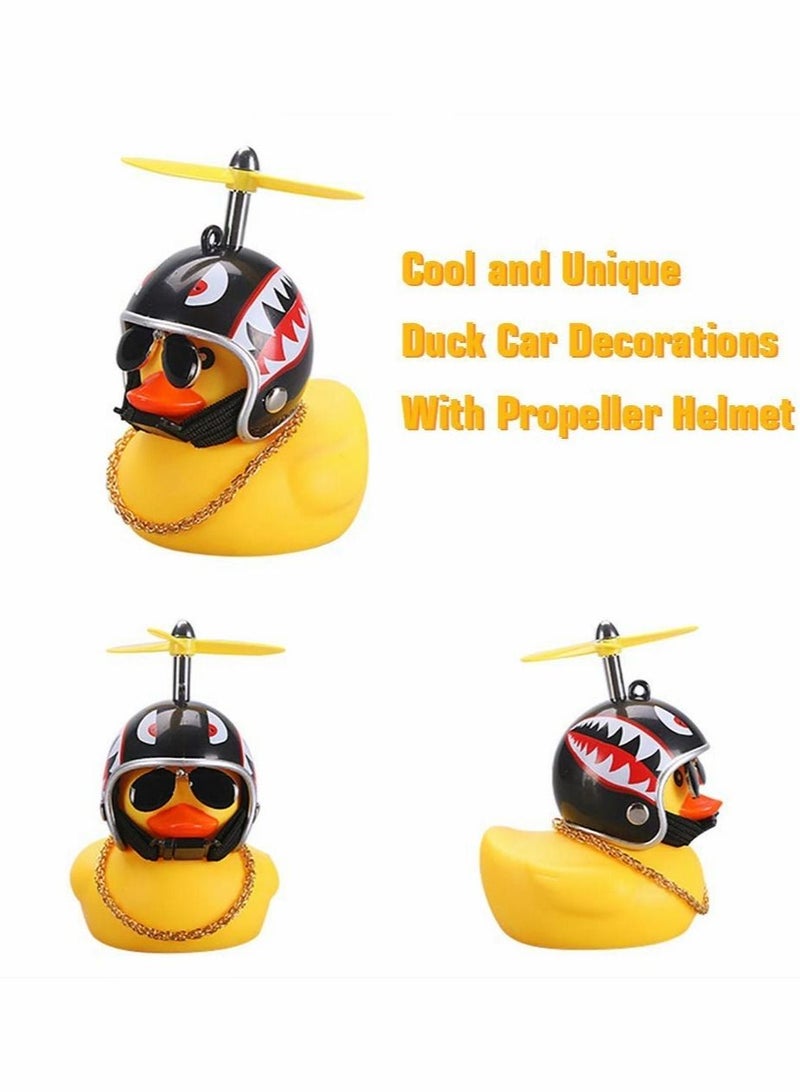 Yellow Duck Car Dashboard Decorations with Propeller Helmet ( 2 Pack - Shark Bee )