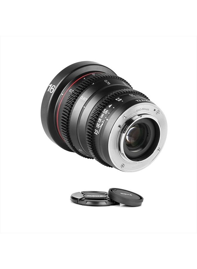 16mm T2.2 Large Aperture Manual Focus Prime Low Distortion 4K Mini Cine Lens for Micro Four Thirds M4/3 MFT Compatible with Olympus/Panasonic Lumix Cameras and BMPCC 4K Zcam E2 GH5 GH6 OM-1