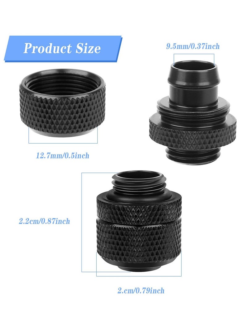 Water Cooling Compression Fitting, G1/4inch Threaded Soft Tube Two-Touch Connector, PC Water Cooling System Tube Connector for 9.5mm ID and 12.7mm OD Thin Tubing 4 Pcs