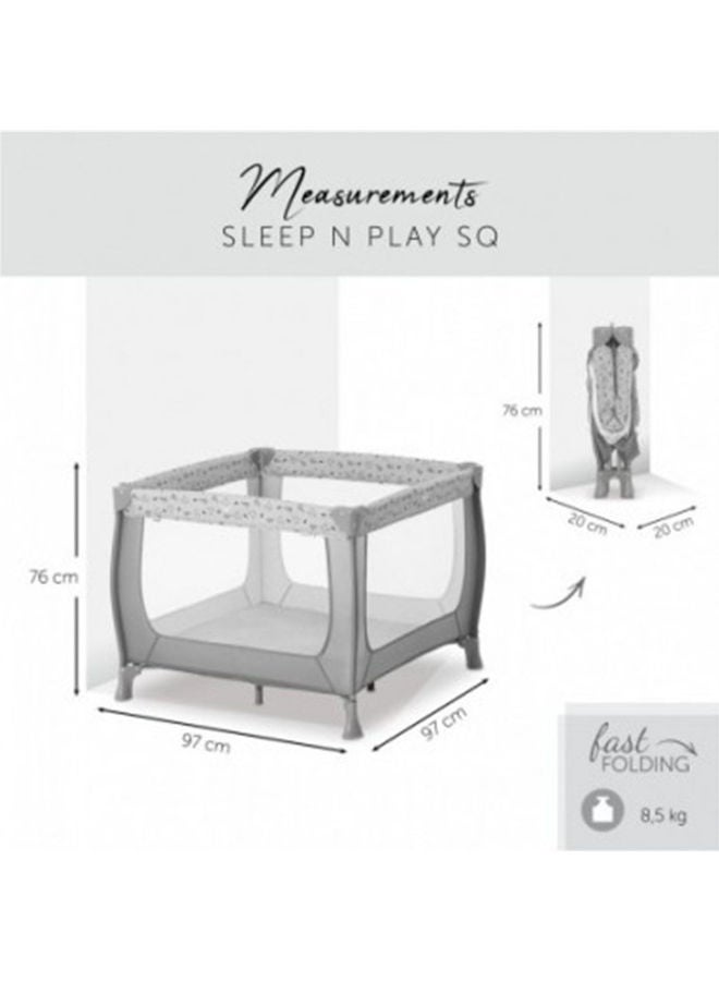 Sleep N Play Sq Playpen Travel Cot For Babies And Children From Birth To 15 Kg, Square 90 X 90 Cm, Compact Foldable Includes Carry Bag - Nordic Grey