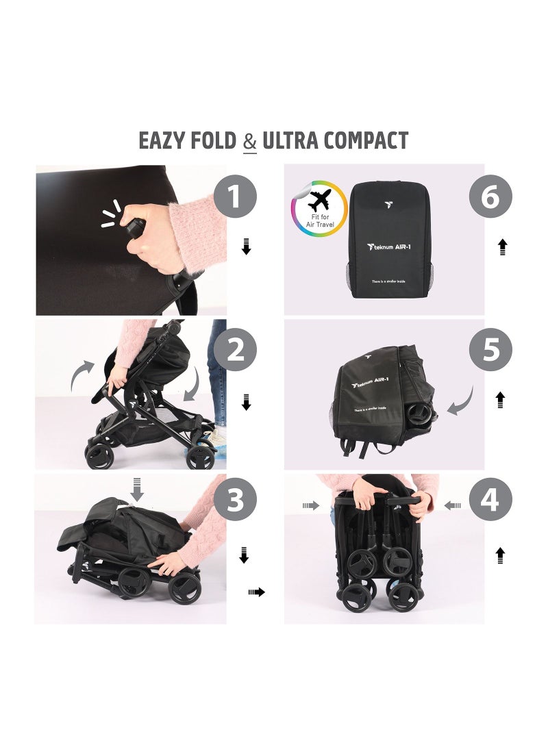 Air - 1 Travel Stroller With Carry Backpack - Black