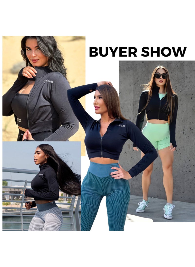 High Quality Crop Top Jacket For Women Workout Fitness Crop Tops Sweatshirt Cropped Hoodie Sports T-Shirt For High Support Activities Like Running Field Sports And Aerobics Black Color