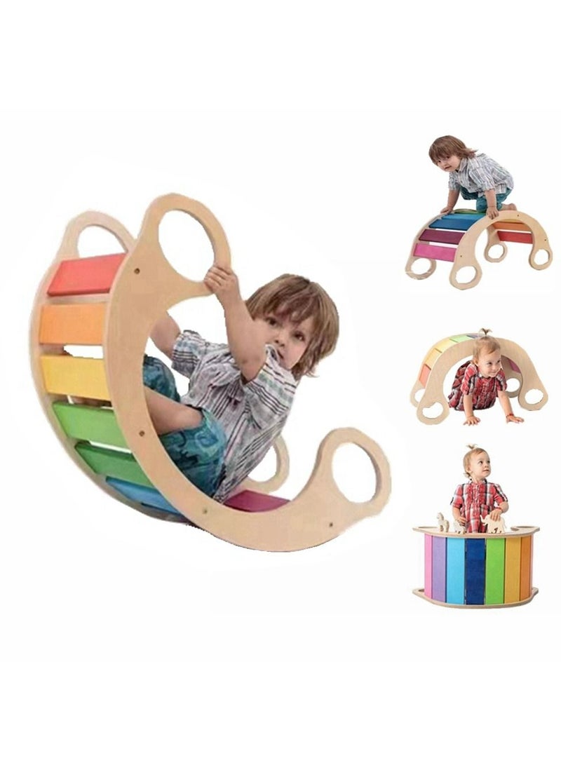 COOLBABY Wooden Climbing Ladder For Toddlers, Wooden Wobble Balance Board. Waldorf Rocker, Open Learning Toys For Preschoolers And The Whole Family