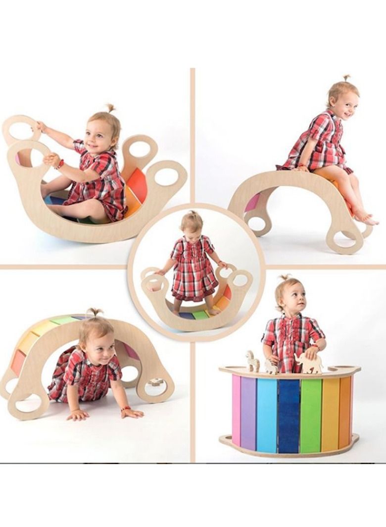 COOLBABY Wooden Climbing Ladder For Toddlers, Wooden Wobble Balance Board. Waldorf Rocker, Open Learning Toys For Preschoolers And The Whole Family