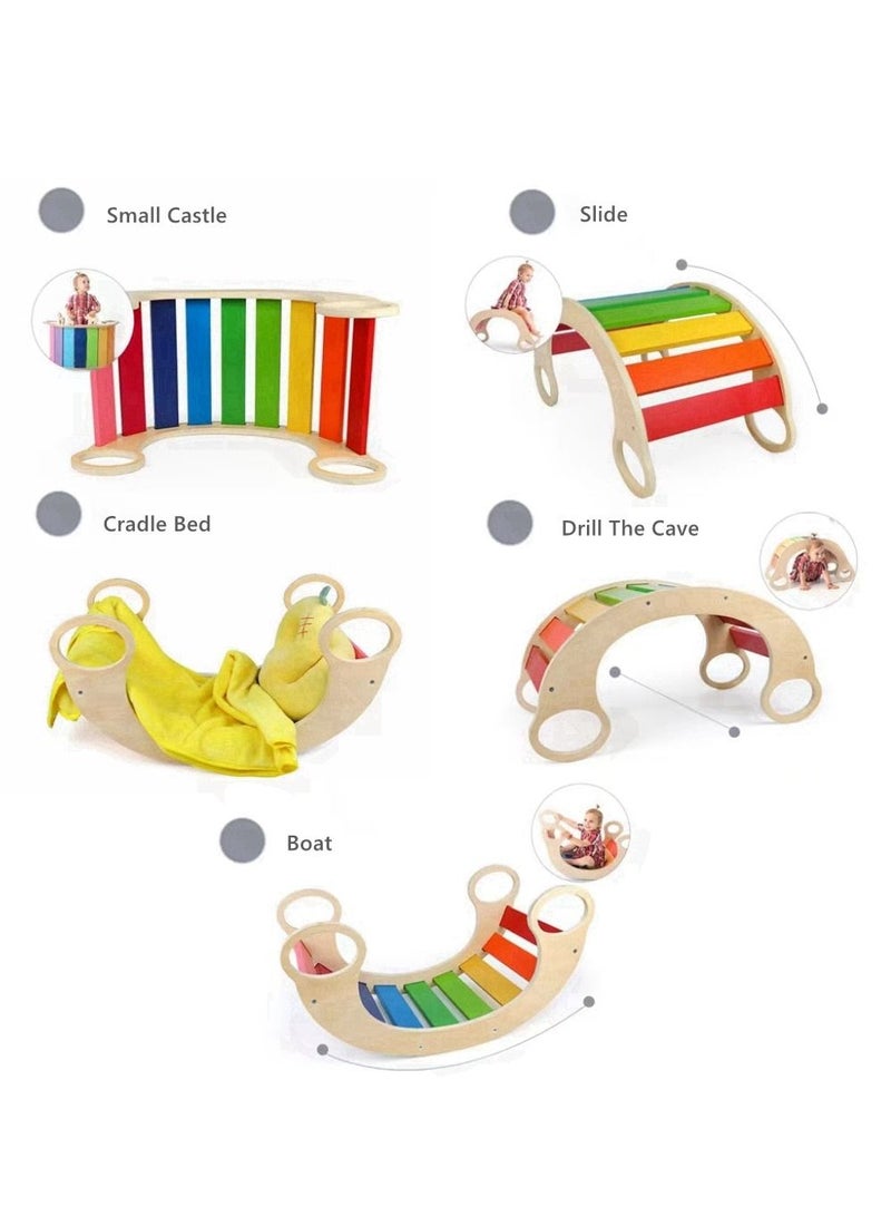 COOLBABY Wooden Climbing Ladder For Toddlers, Wooden Wobble Balance Board. Waldorf Rocker, Open Learning Toys For Preschoolers And The Whole Family