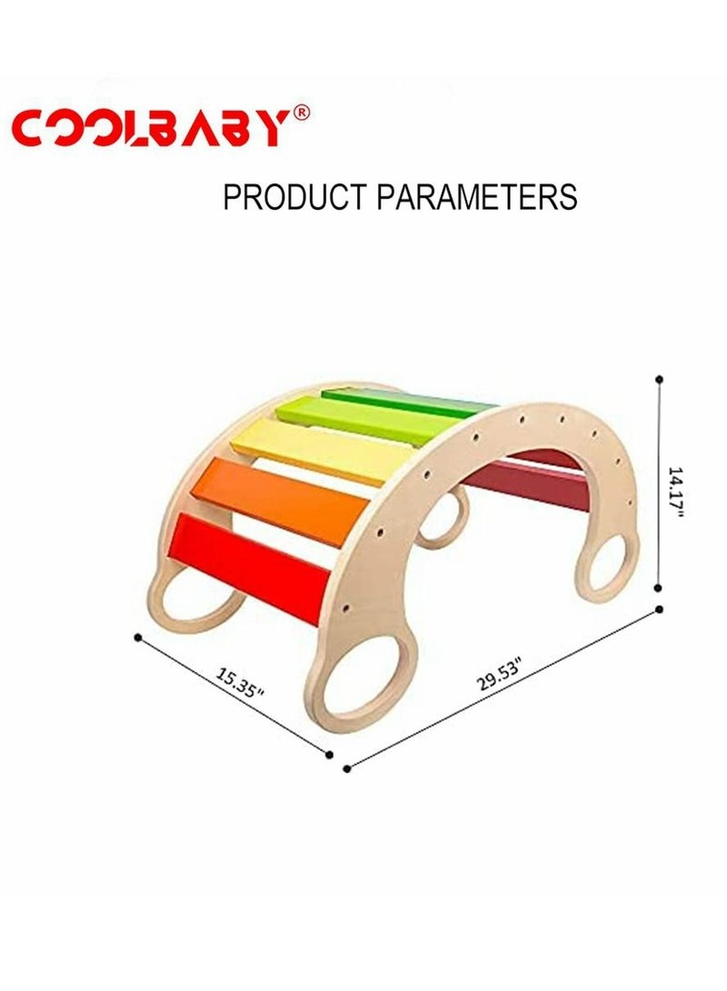 COOLBABY Wooden Climbing Ladder For Toddlers, Wooden Wobble Balance Board. Waldorf Rocker, Open Learning Toys For Preschoolers And The Whole Family
