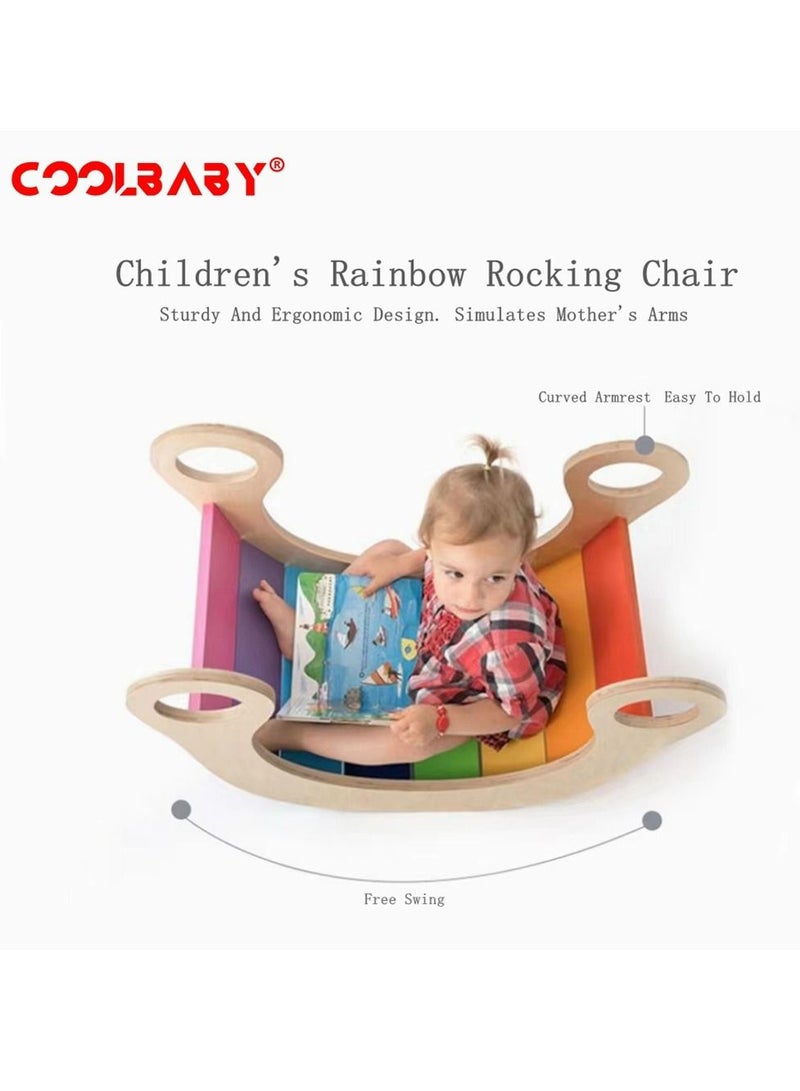 COOLBABY Wooden Climbing Ladder For Toddlers, Wooden Wobble Balance Board. Waldorf Rocker, Open Learning Toys For Preschoolers And The Whole Family