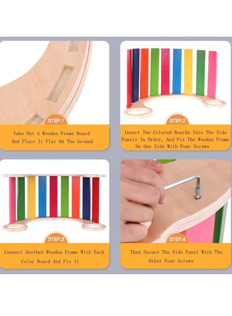 COOLBABY Wooden Climbing Ladder For Toddlers, Wooden Wobble Balance Board. Waldorf Rocker, Open Learning Toys For Preschoolers And The Whole Family