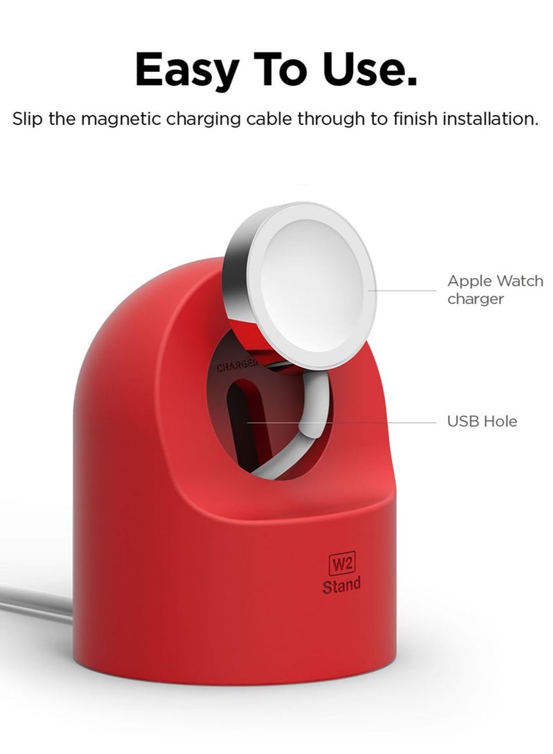 W2 Stand for Apple Watch Charger Stand compatible with Apple Watch Ultra, Series 8/SE2/7/6/SE/5/4/3/2/1 (49mm,45mm,44mm,42mm,41mm,40mm,38mm) - Red