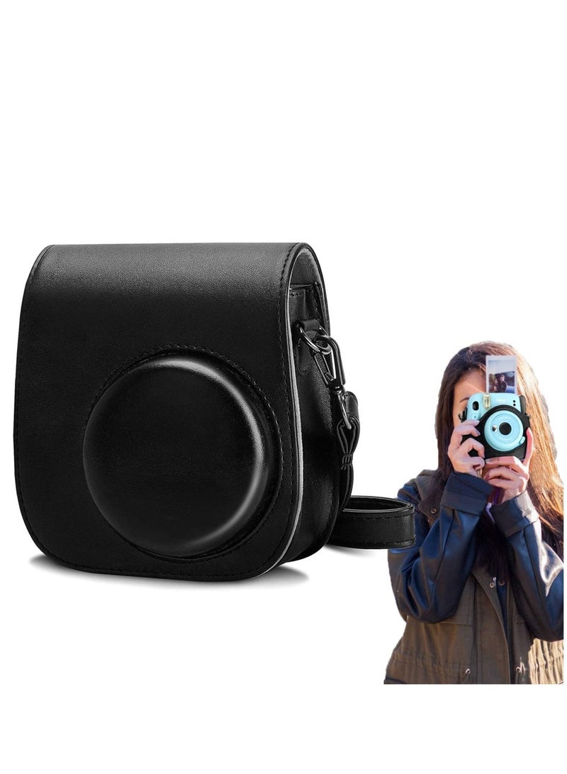 PU Leather Camera Case Compatible with Instax Mini 11 Instant Soft Bag Pocket and Removable/Adjustable Shoulder Strap, Easy to Carry (Black)