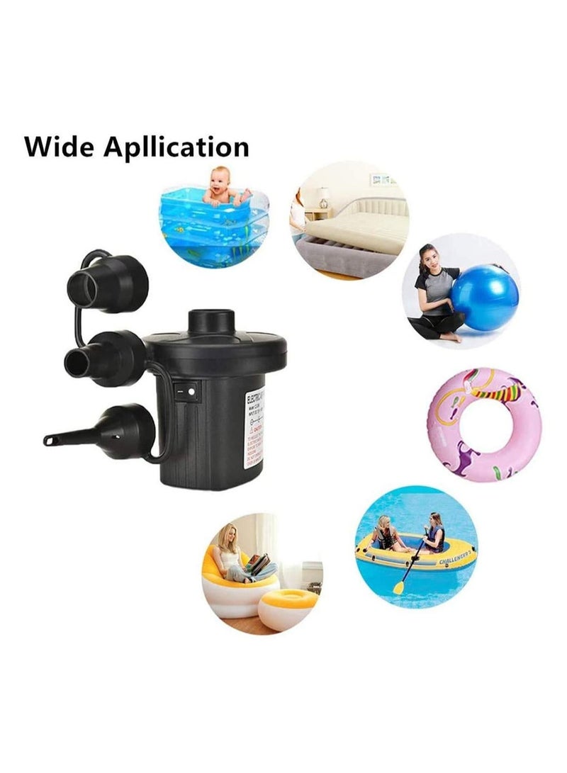 Electric Air Pump, Portable Inflate and Deflate Air Pump with 3 Nozzles, AC 220V / DC 12V, Electric Pool Float Pump, Air Mattress Pump with Car Adapter for Camping Outdoor Pool Party