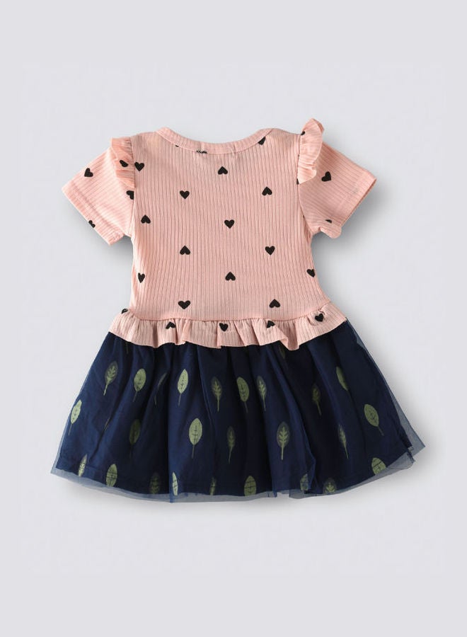 Two Tone Short Sleeve Casual Dress Blue/Pink