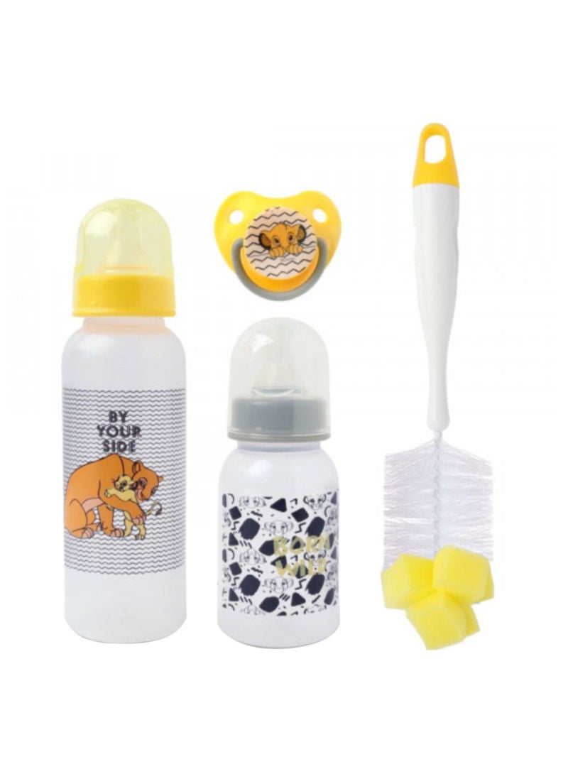 The Lion King Feeding Combo Gift Set For Baby With Feeding Bottle Soother And Bottle Brush Pack Of 4Pcs TRHA2117