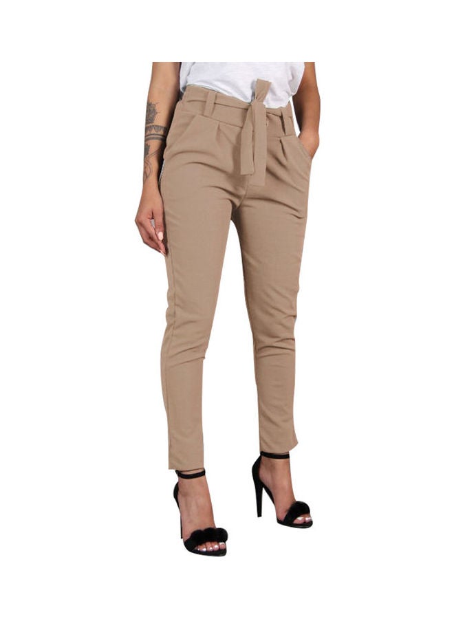 Casual Solid Belted Trouser Khaki