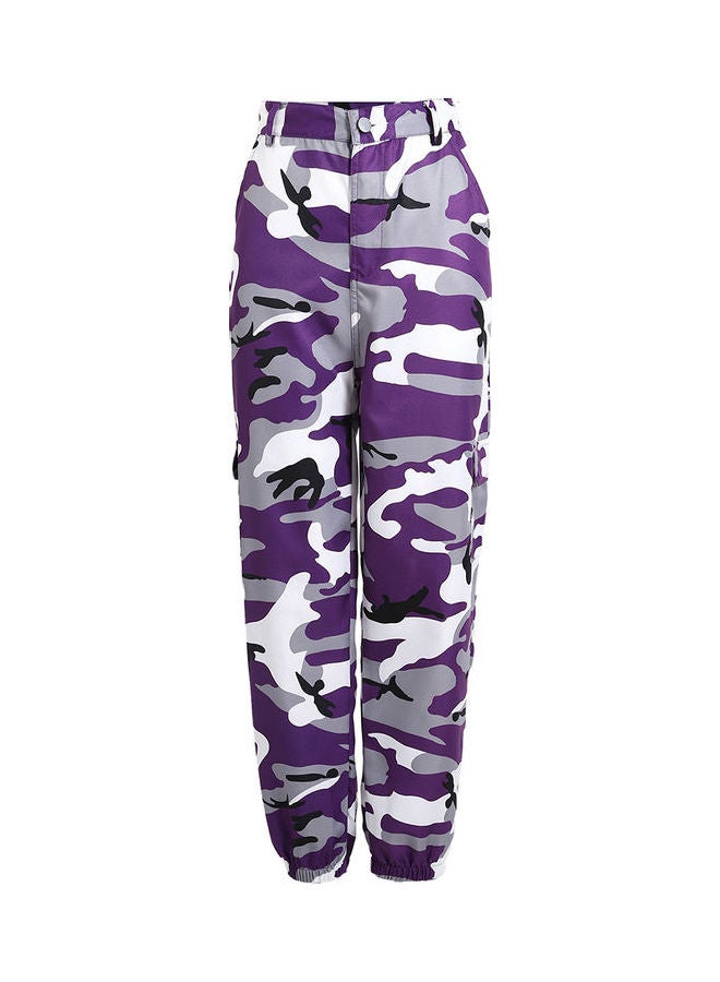 Camouflage Printed Mid-Rise Pants Purple/White/Grey