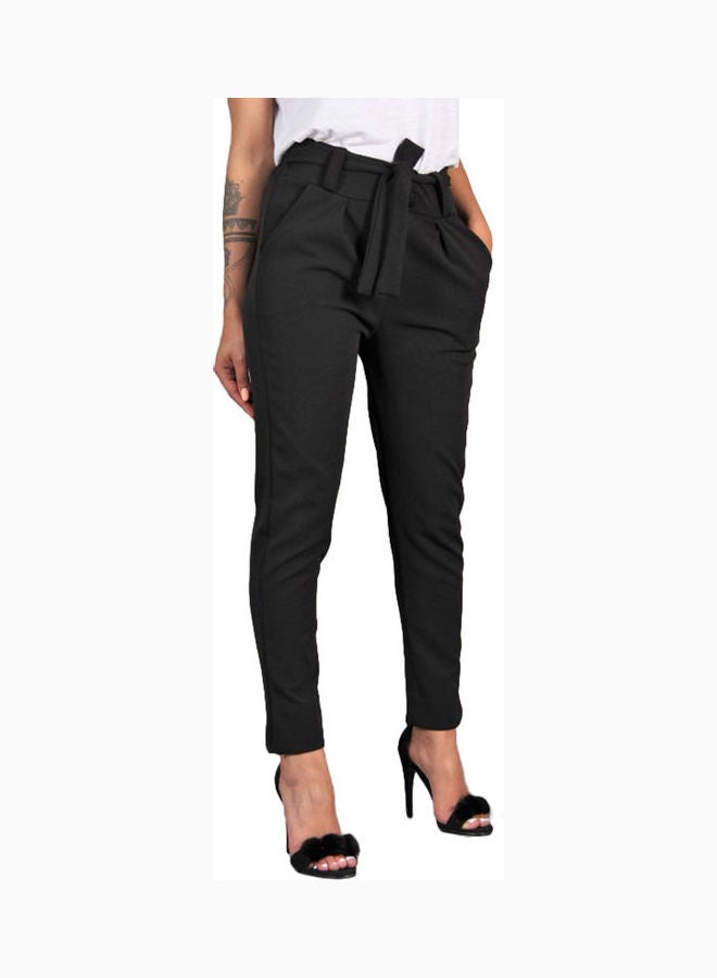 Casual Solid Belted Trouser Black