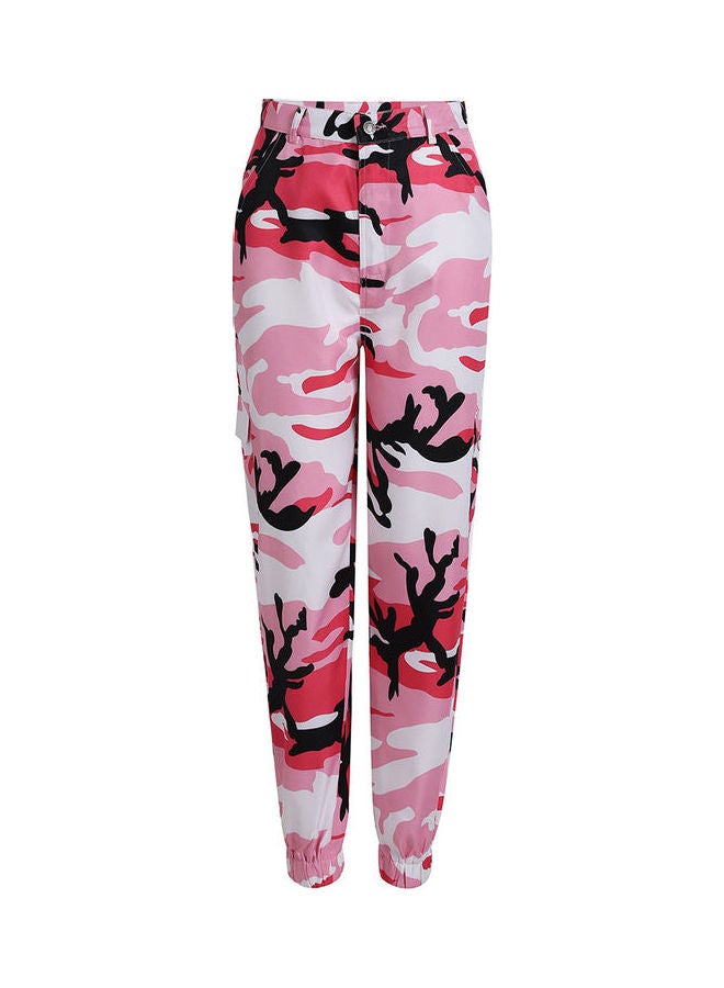 Camouflage Printed Mid-Rise Pants Pink/White/Black