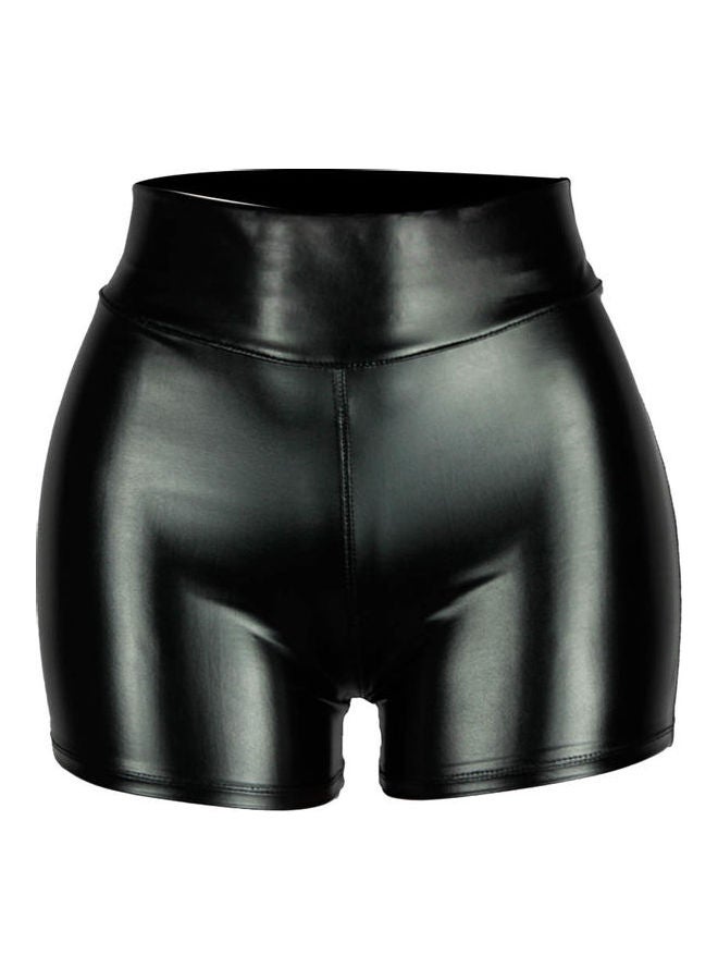 Solid Leather Shorts Black