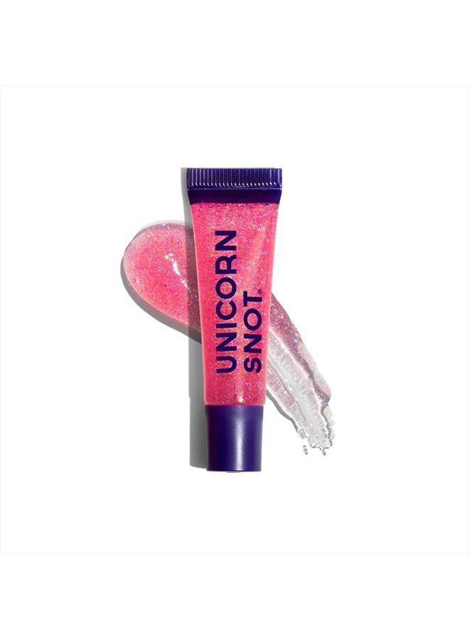 Holographic Glitter Lip Gloss - Cosmetic Grade - Sparkle your Lips for Festivals, Rave Makeup, Fairy Face Paint - Vegan & Cruelty Free 0.37fl oz (Flamingo/Holographic Pink)