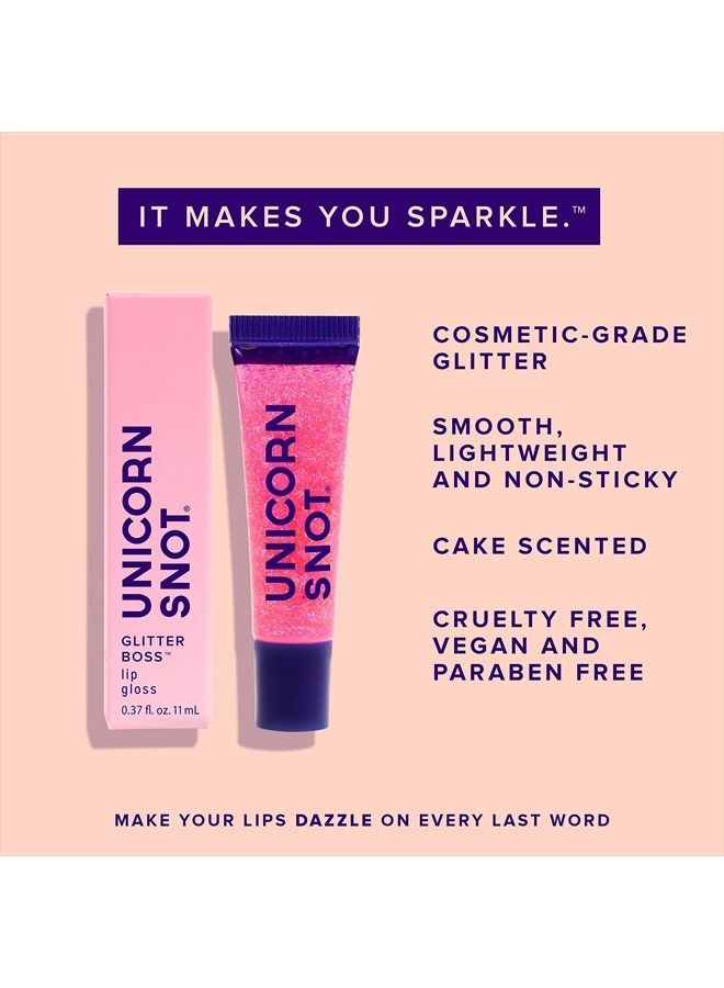 Holographic Glitter Lip Gloss - Cosmetic Grade - Sparkle your Lips for Festivals, Rave Makeup, Fairy Face Paint - Vegan & Cruelty Free 0.37fl oz (Flamingo/Holographic Pink)