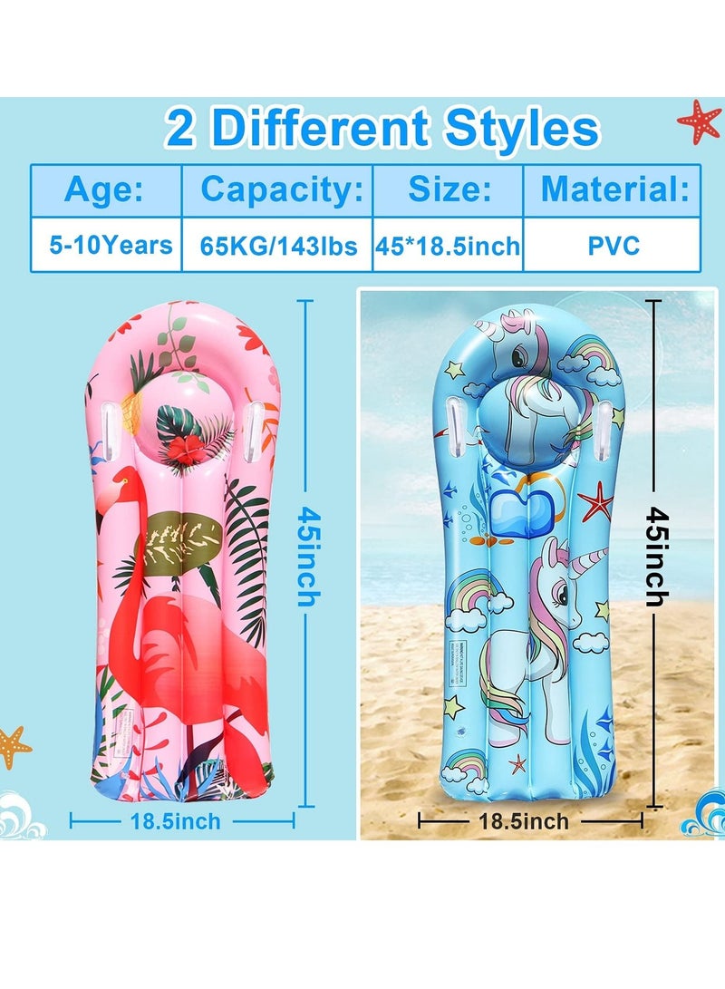 Inflatable Flamingo Unicorn Boogie Boards, 2 Pack Swimming Pool Floating Toys for Kids Learn to Swim Water Slide Boards Pool Floats Toy Lounger Summer Party Supplies