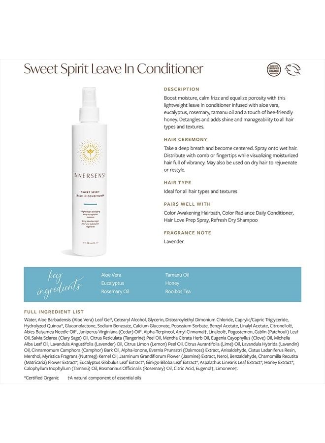 Organic Beauty - Natural Sweet Spirit Leave-In Conditioner | Non-Toxic, Cruelty-Free, Clean Haircare (2oz)