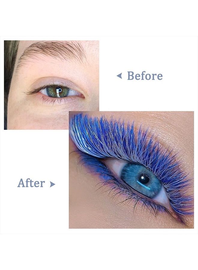 Colored Lash Extensions Volume Lash Extensions D Curl .07 Easy Fan Volume Lashes Baby Blue Lash Extensions 9-16mm Mixed Eyelash Extension Self Fanning 2D-20D Colored Lashes(Baby Blue .07D 9-16)