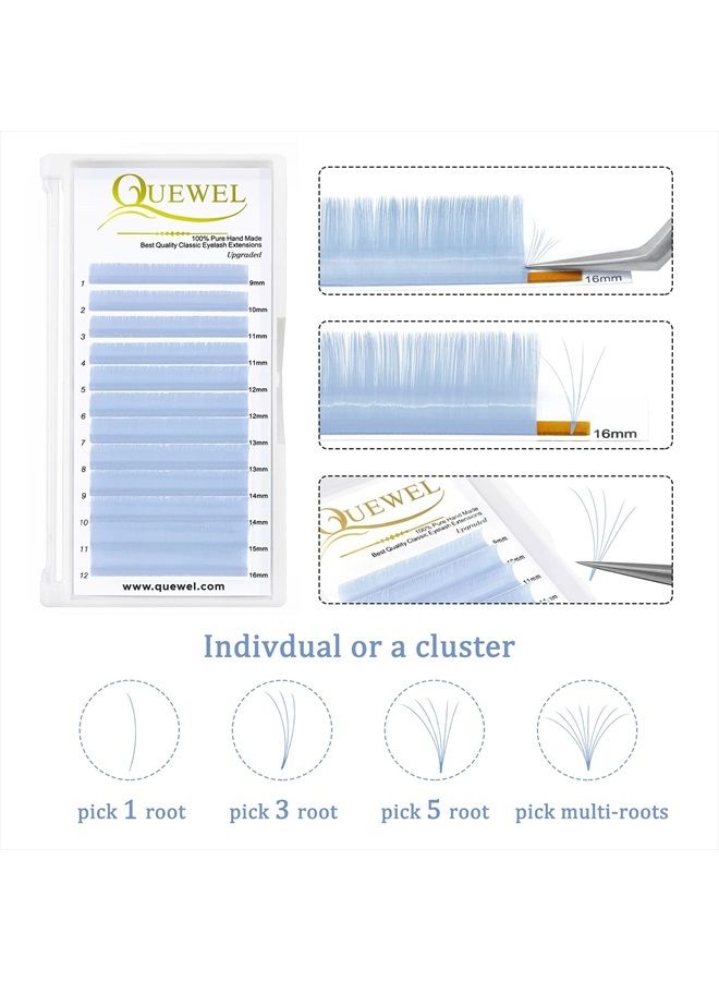 Colored Lash Extensions Volume Lash Extensions D Curl .07 Easy Fan Volume Lashes Baby Blue Lash Extensions 9-16mm Mixed Eyelash Extension Self Fanning 2D-20D Colored Lashes(Baby Blue .07D 9-16)