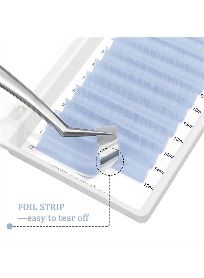 Colored Lash Extensions Volume Lash Extensions D Curl .07 Easy Fan Volume Lashes Baby Blue Lash Extensions 9-16mm Mixed Eyelash Extension Self Fanning 2D-20D Colored Lashes(Baby Blue .07D 9-16)