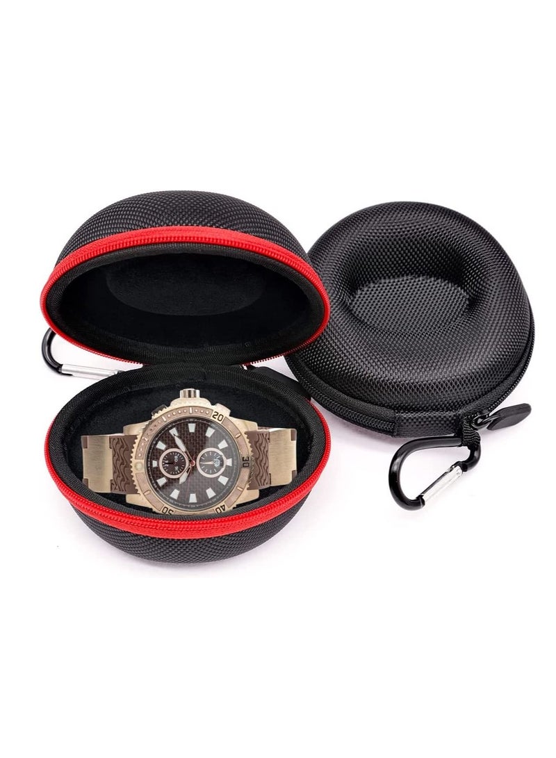 Travel Watch Case Single Watch Box Zipper for Storage Cushioned Round Portable Watch Case for Travel, Business, Gym