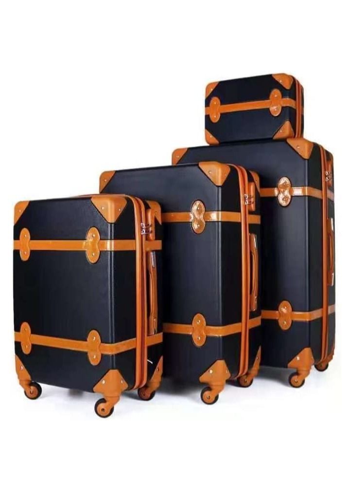 4 pieces vintage style ABS material trolley luggage set black colour