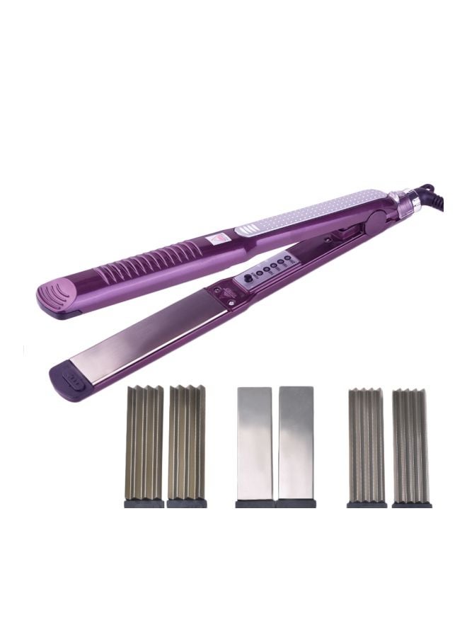 3-In-1 Hair Styling Flat Irons Purple/Silver/Black 29cm