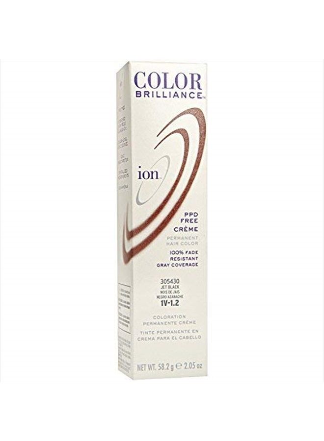 ion Permanent Creme Hair Color 1V Jet Black, Vegan, Cruelty Free, PPD Free, 100% Gray Coverage, Long-Lasting, Fade-Resistant Color, 2.05 oz