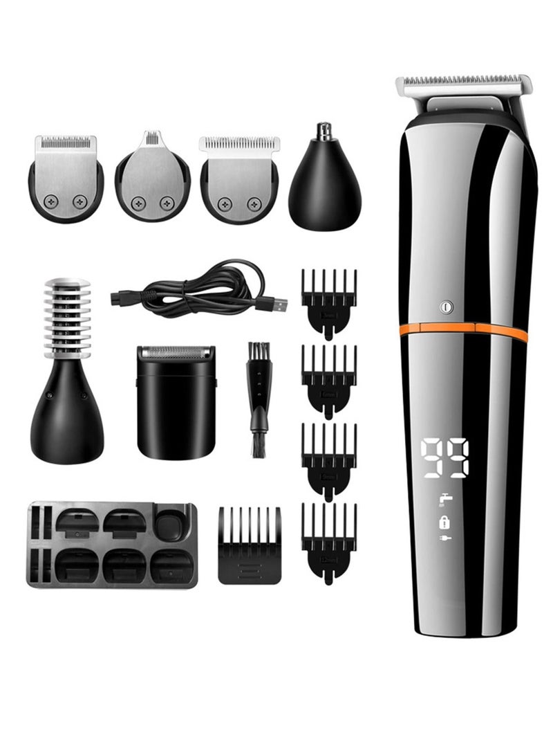 Beard Trimmer, Hair Clippers for Men, Body Mustache Nose Hair Groomer, Cordless Precision Hair Trimmer 6 in 1 Grooming Kit Waterproof USB Rechargeable and LED Display