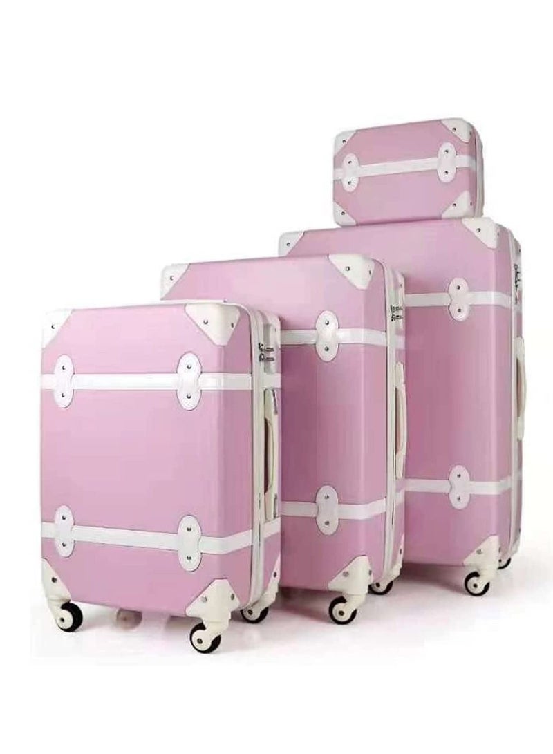 4 pieces vintage style ABS material trolley luggage set pink colour