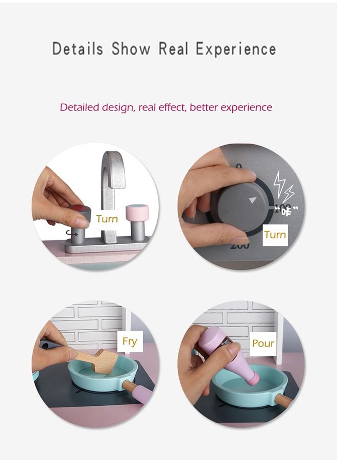 Game Gift Wooden Pretend Play Kitchen With Utensil Toys For Kids Boys Girls Children's Cooking Role Play Set