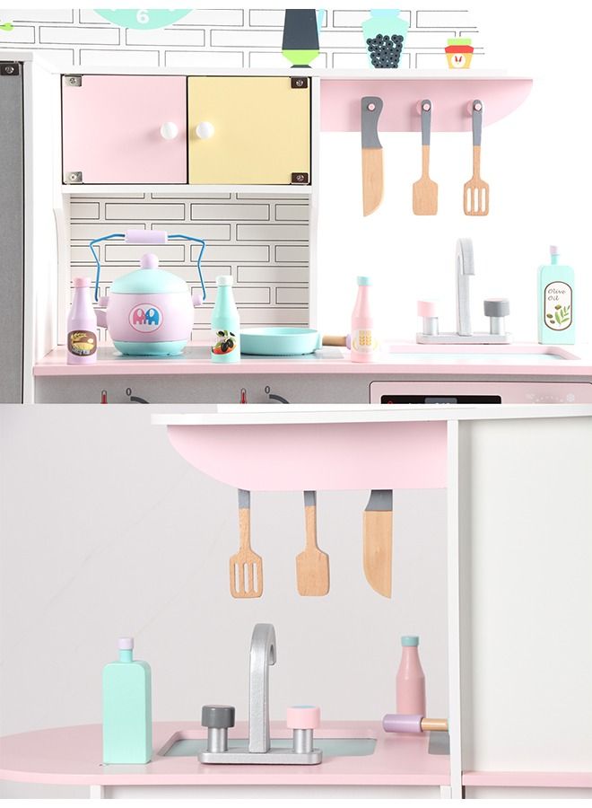 Game Gift Wooden Pretend Play Kitchen With Utensil Toys For Kids Boys Girls Children's Cooking Role Play Set