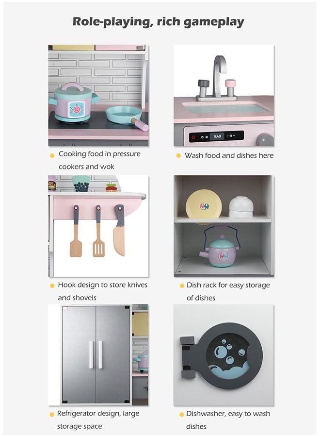 Game Gift Wooden Pretend Play Kitchen With Utensil Toys For Kids Boys Girls Children's Cooking Role Play Set